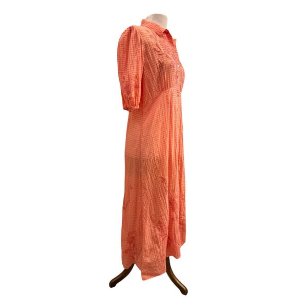 Johnny Was Orla Cotton Shirt Dress PeachPink Vintage Look XS Feminine Embroidery - Picture 12 of 13